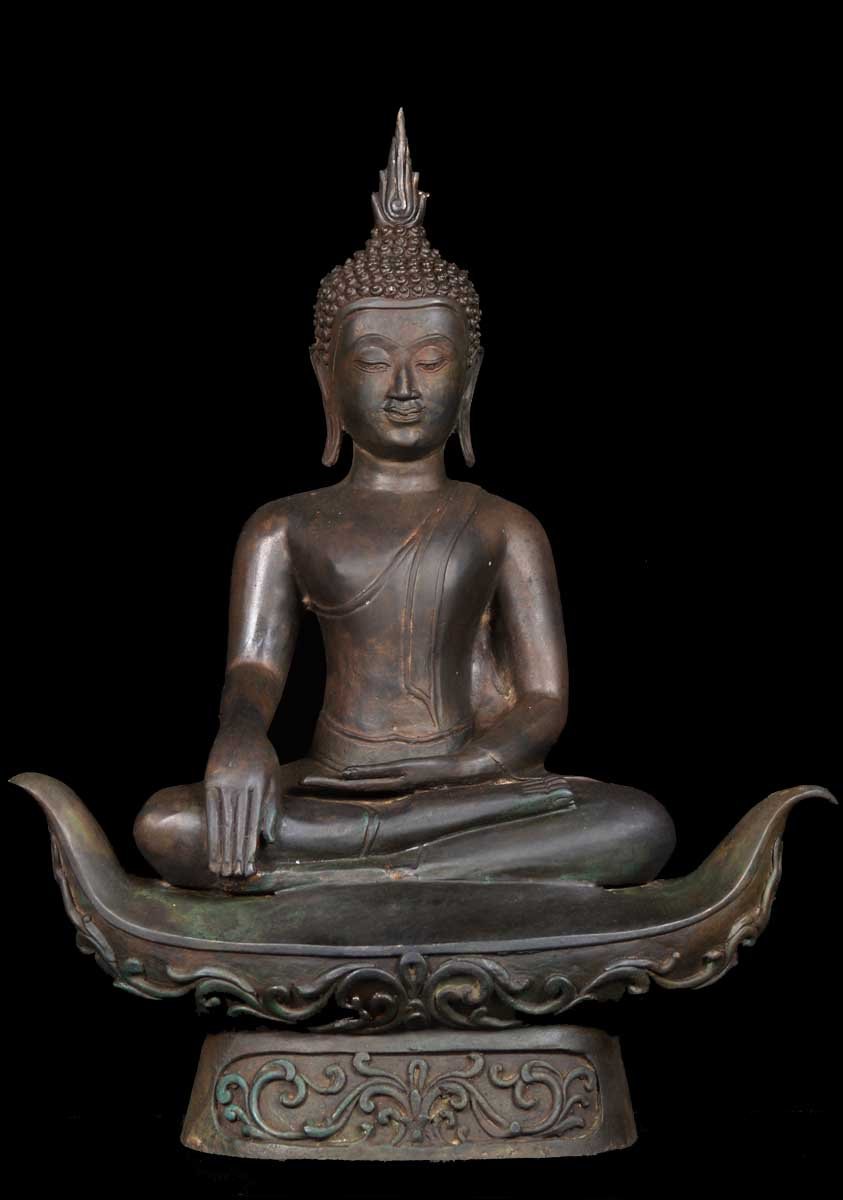 Thai Brass Buddha Statue Earth Touching Mudra 22"